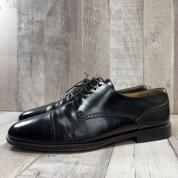 Mezlan Men's 8 Derby Oxford Brogue Leather Dress Shoes Cap Toe Lace Up Black